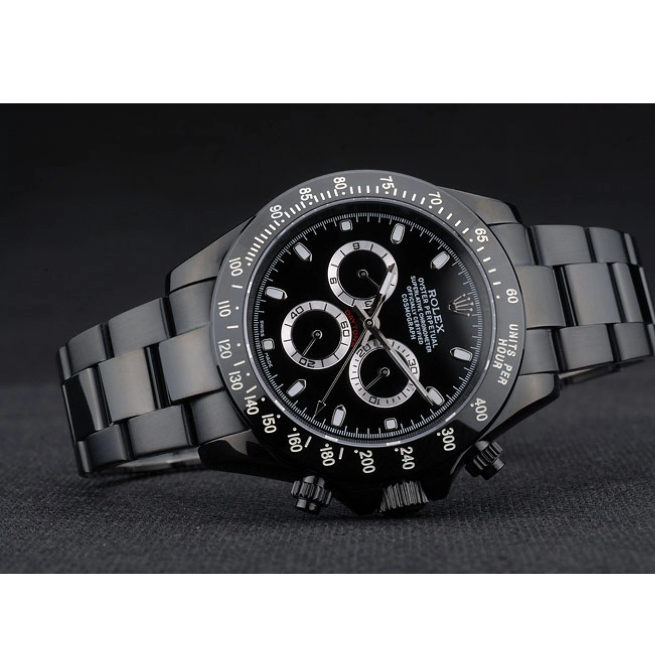 Aaa replica Black Rolex Ion Tachymeter Black Steel Stainless Black Dial Plated Strap Daytona 80247 0605
